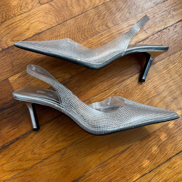 Zara clear vinyl & silver rhinestone pointed toe heels size 40 - Picture 7 of 7